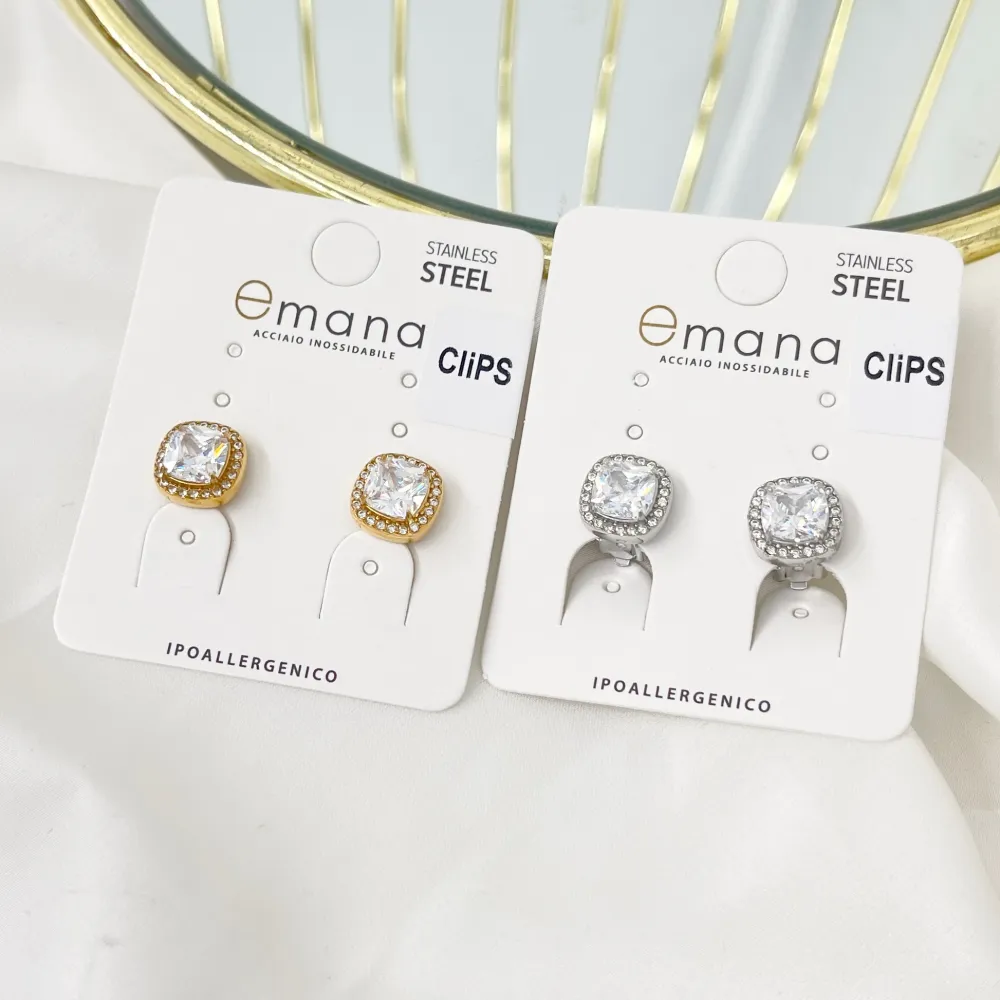 Quadrato -Orecchini a Clip in Acciaio - OAK-103-AA5013E