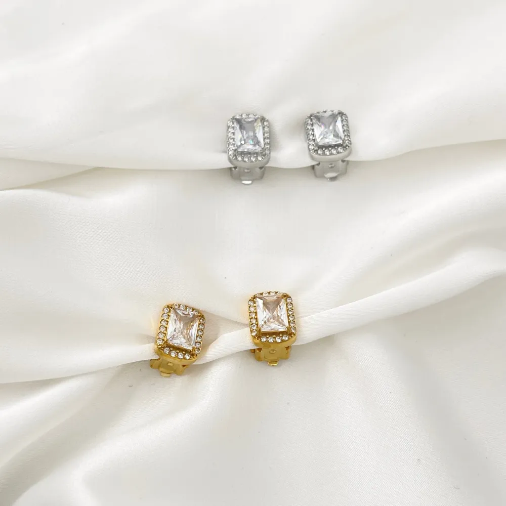 Rettangolare -Orecchini a Clip in Acciaio - OAK-103-AA5015E