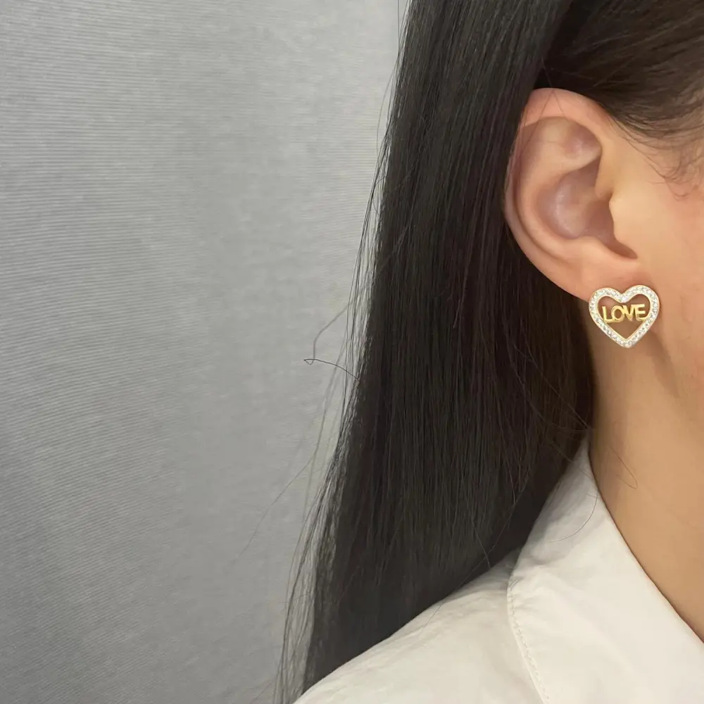 OAL6825-Cuore Love Strass- Orecchini a lobo in Acciaio - OAL6849-Cuore Love Strass- Orecchini a lobo in Acciaio