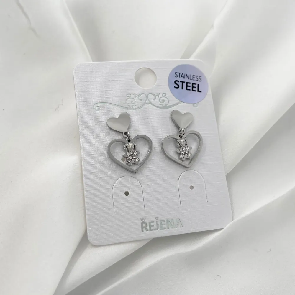 Cuore con Bimba-Orecchini Pendenti in Acciaio - OAP-103-AA1104E