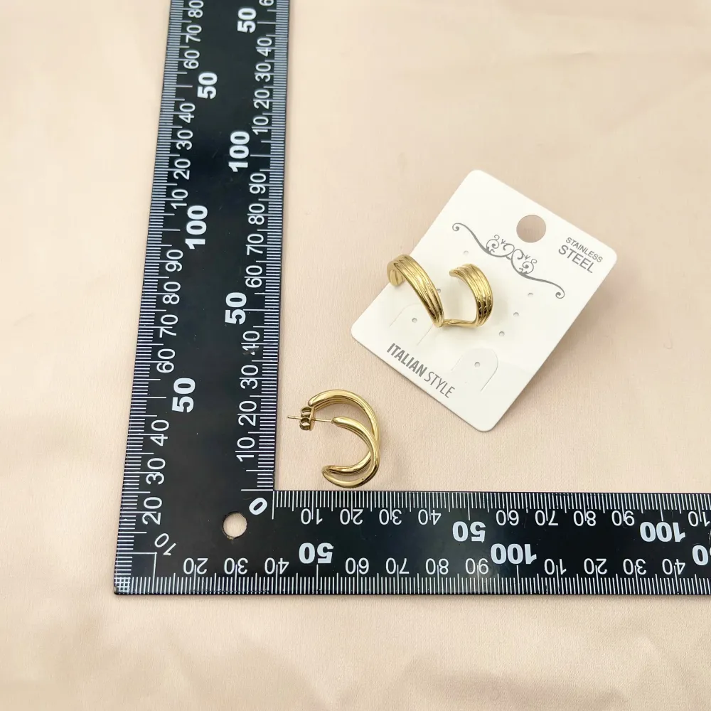 Effetto Doppio Cerchio-Orecchini in Acciaio - OAP-103-AA1358E