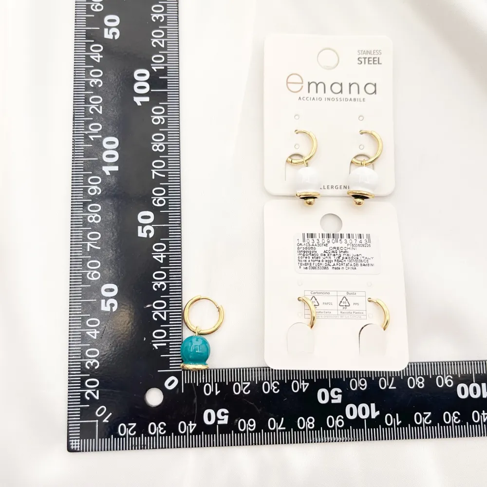 Cerchio con Campanello Smaltato-12Paia Orecchini in Acciaio - OAP-103-AA3074E