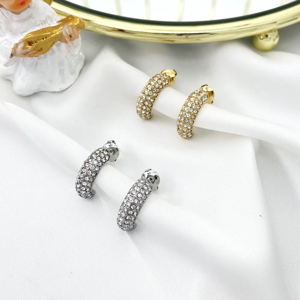 Mezzaluna con Stras-Orecchini in Acciaio - OAP-103-AA3629E