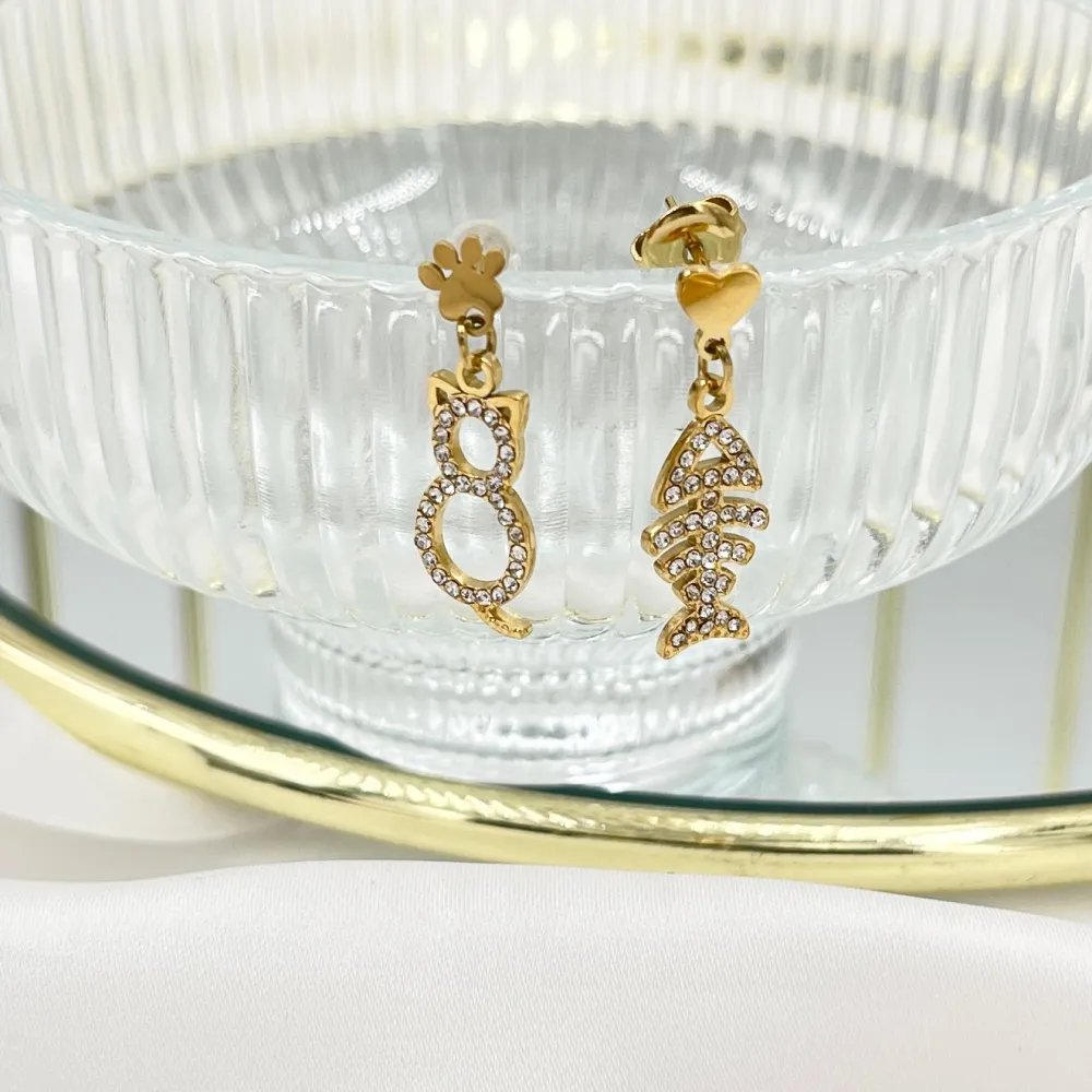 Gatto Lisca di Pesce-Orecchini in Acciaio - OAP-103-AA4560E