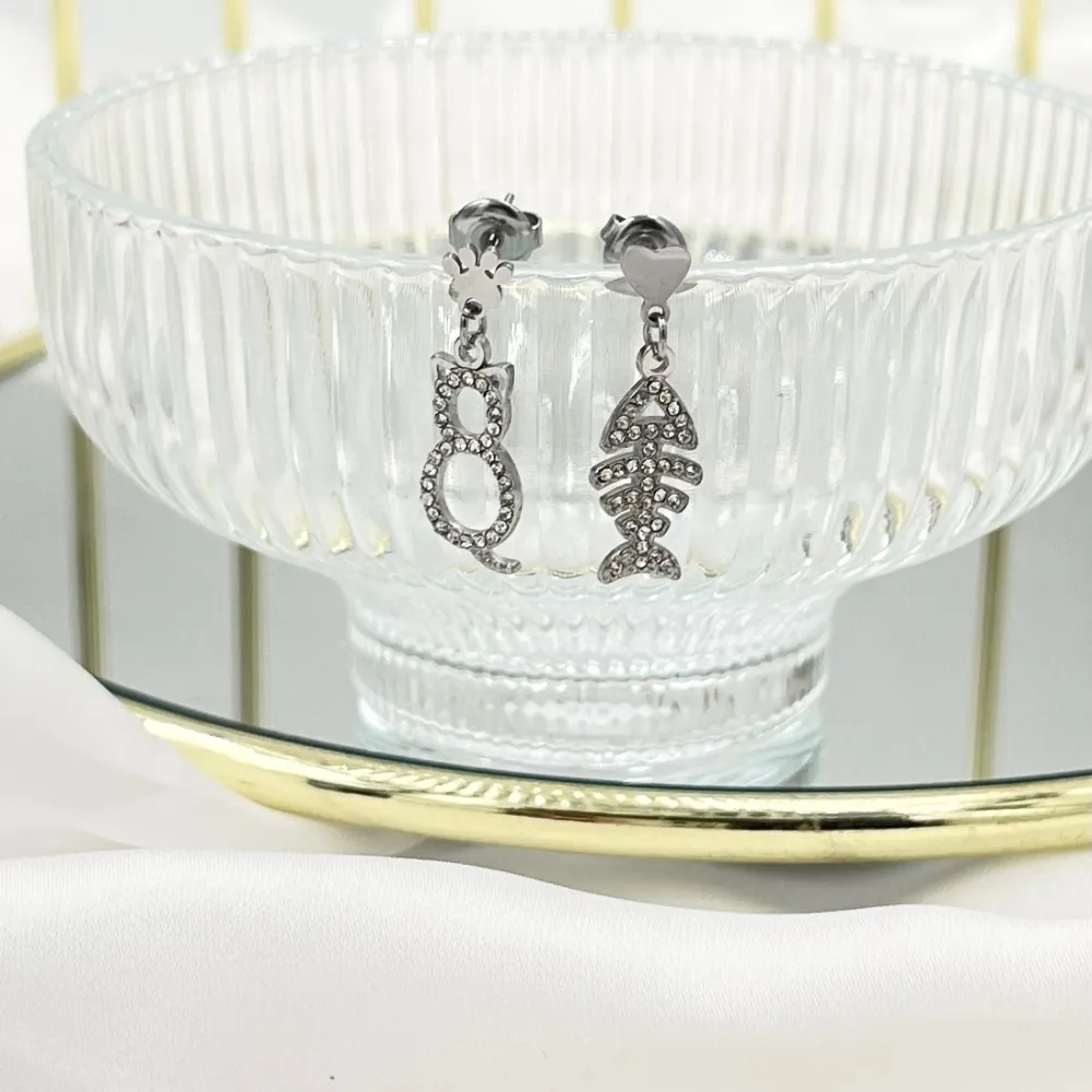 Gatto Lisca di Pesce-Orecchini in Acciaio - OAP-103-AA4560E