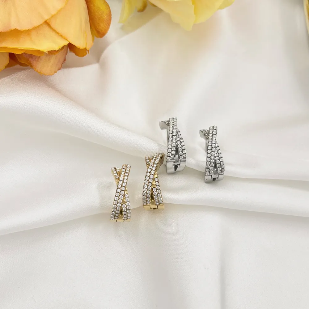 Cerchio X 12mm con Zirconia-Orecchini in Acciaio - OAP-103-AA5776E