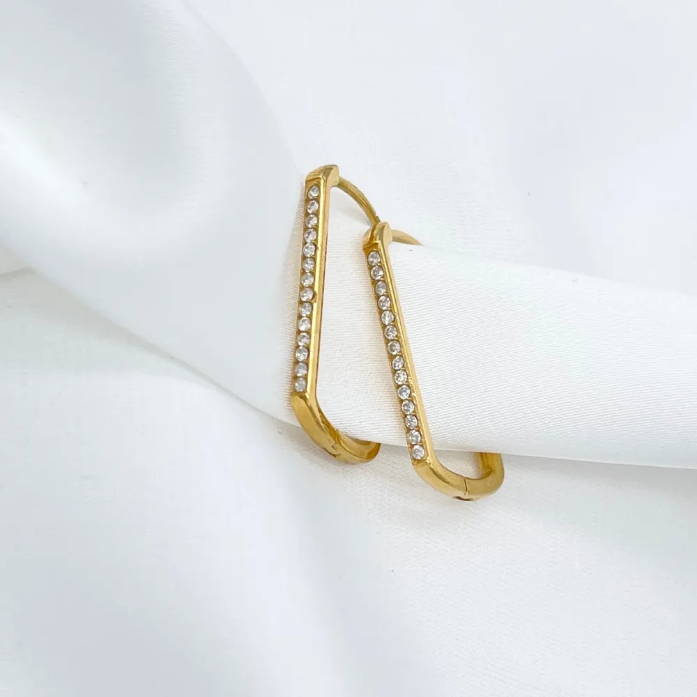 Cerchio 13x25mm Rettangolare con Zirconia-Orecchini in Acciaio - OAP-103-AA5777E 13x25mm