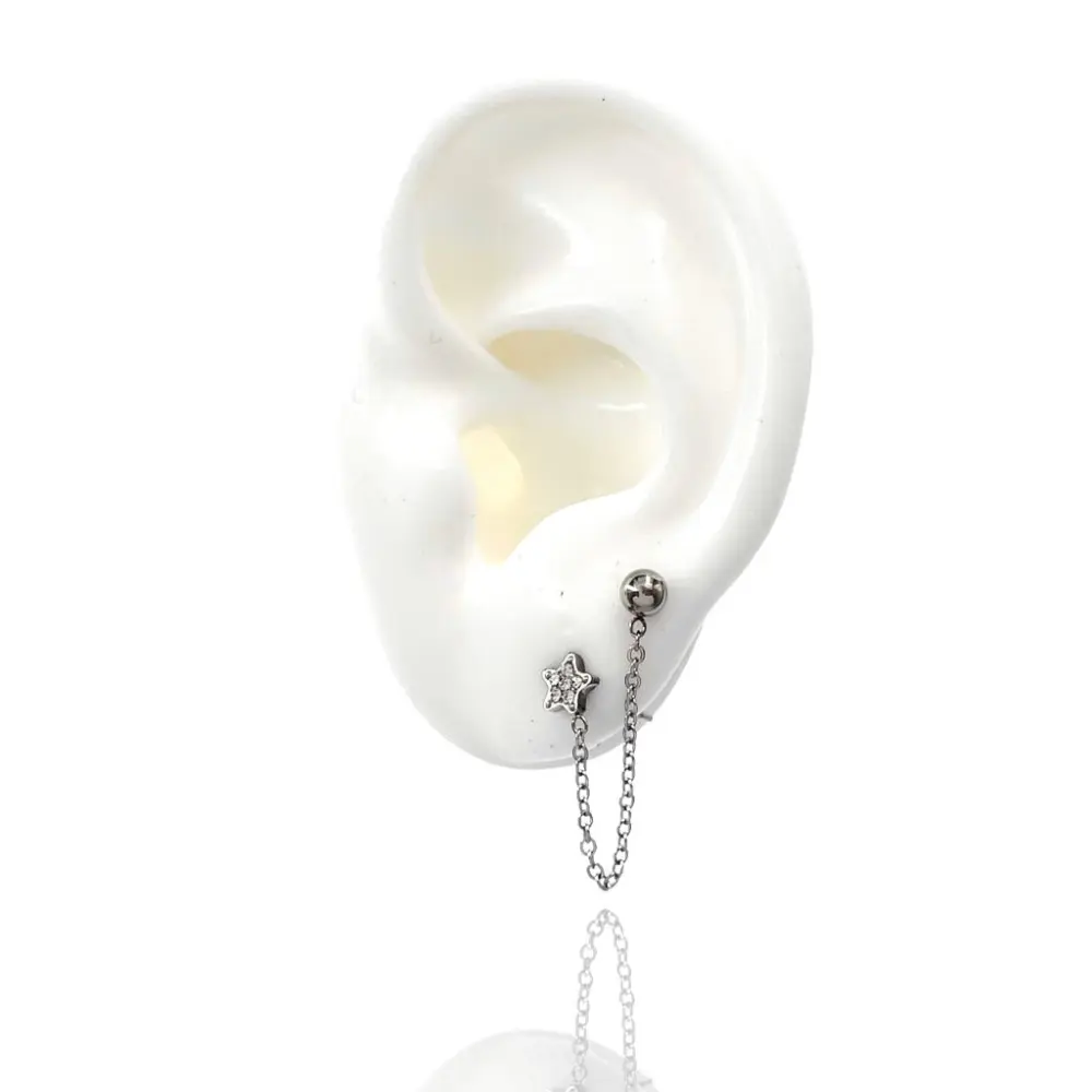 Pallina Catena Stella con Zirconia-Orecchino Mono Saliscendi in - OAP-103-AA807E