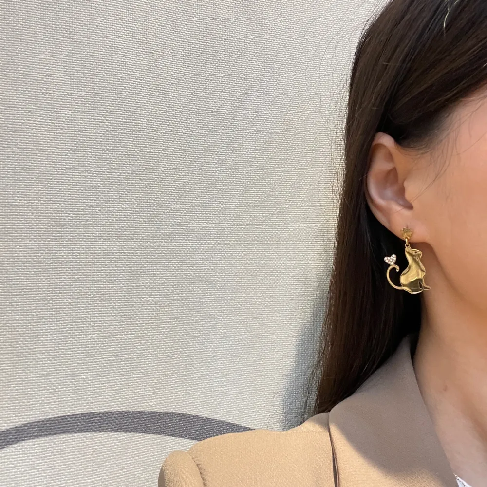 Gatto con Cuore -Orecchini in Acciaio - OAP-103-AS4560E