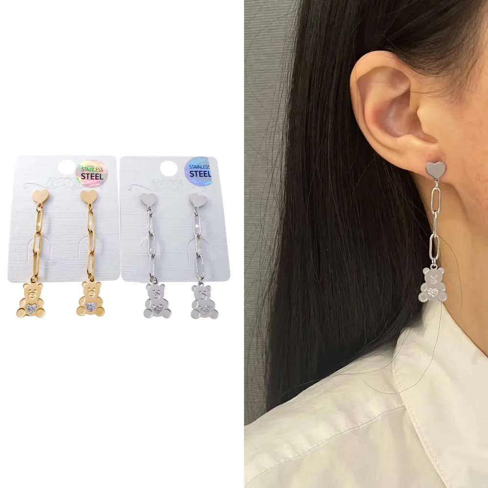 OAP7260-Orsetto e Cuore- Orecchini in Acciaio - OAP-413-1056