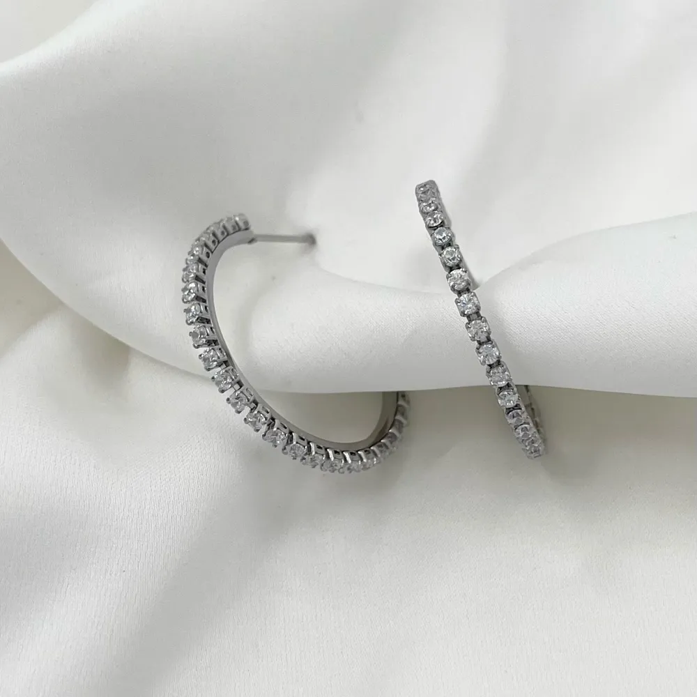 Cerchio 30mm con Zirconia-Orecchini in Acciaio - OAP-413-1075 30mm