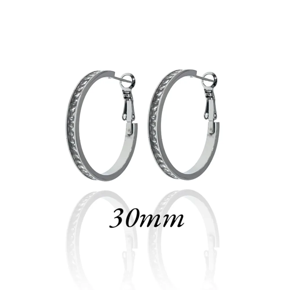 Cerchio 30mm con Zirconia-Orecchini in Acciaio - OAP-413-1158 30mm