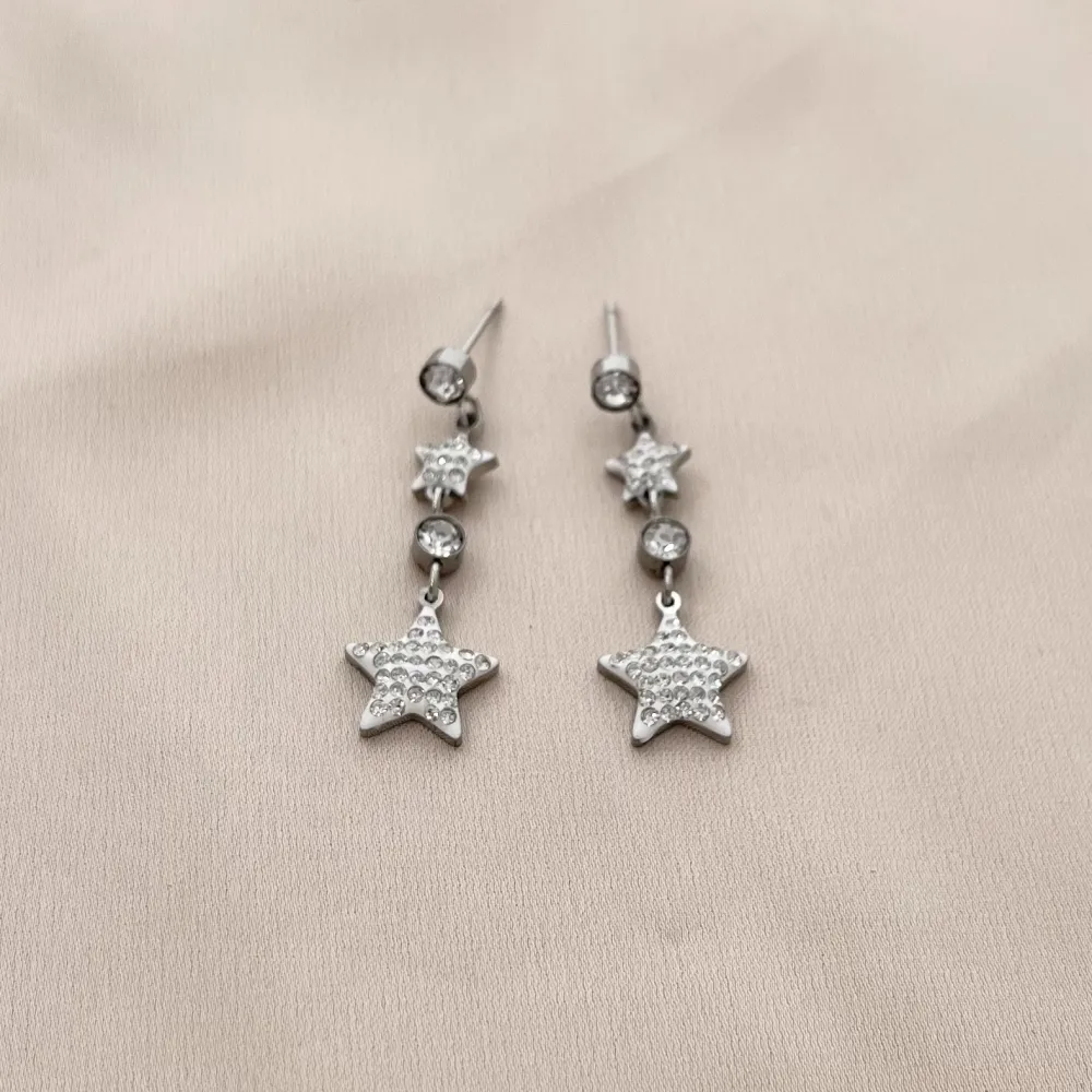 Doppia Stella con Strass-Orecchini in Acciaio - OAP-413-1210