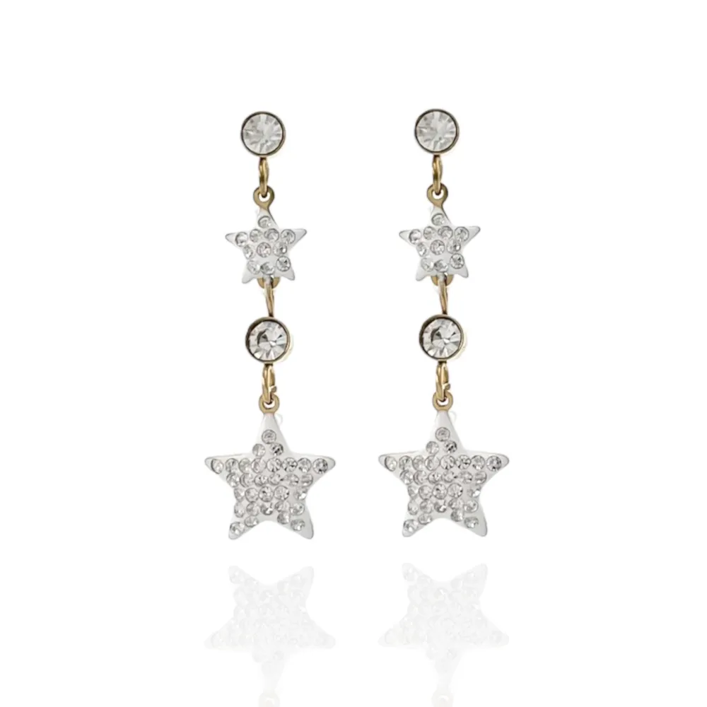 Doppia Stella con Strass-Orecchini in Acciaio - OAP-413-1210