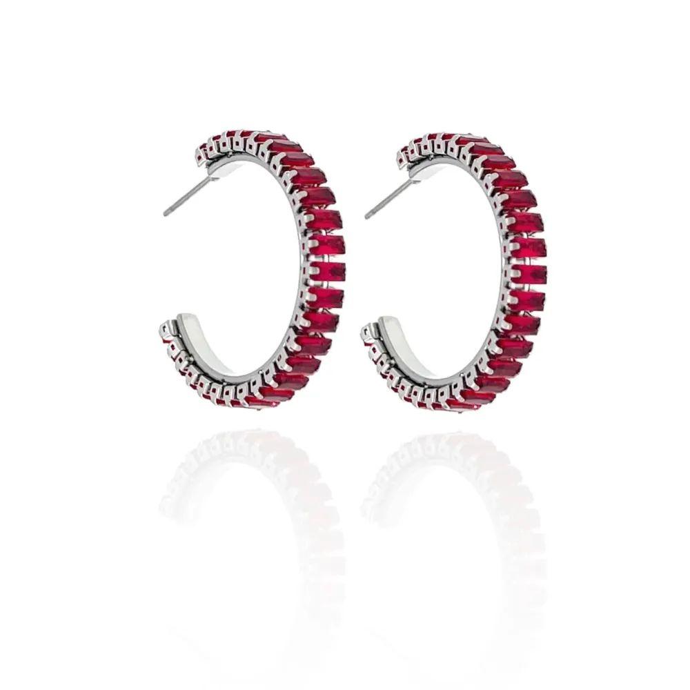 Cerchio con Pietra Colorata -Orecchini in Acciaio - OAP-413-1247