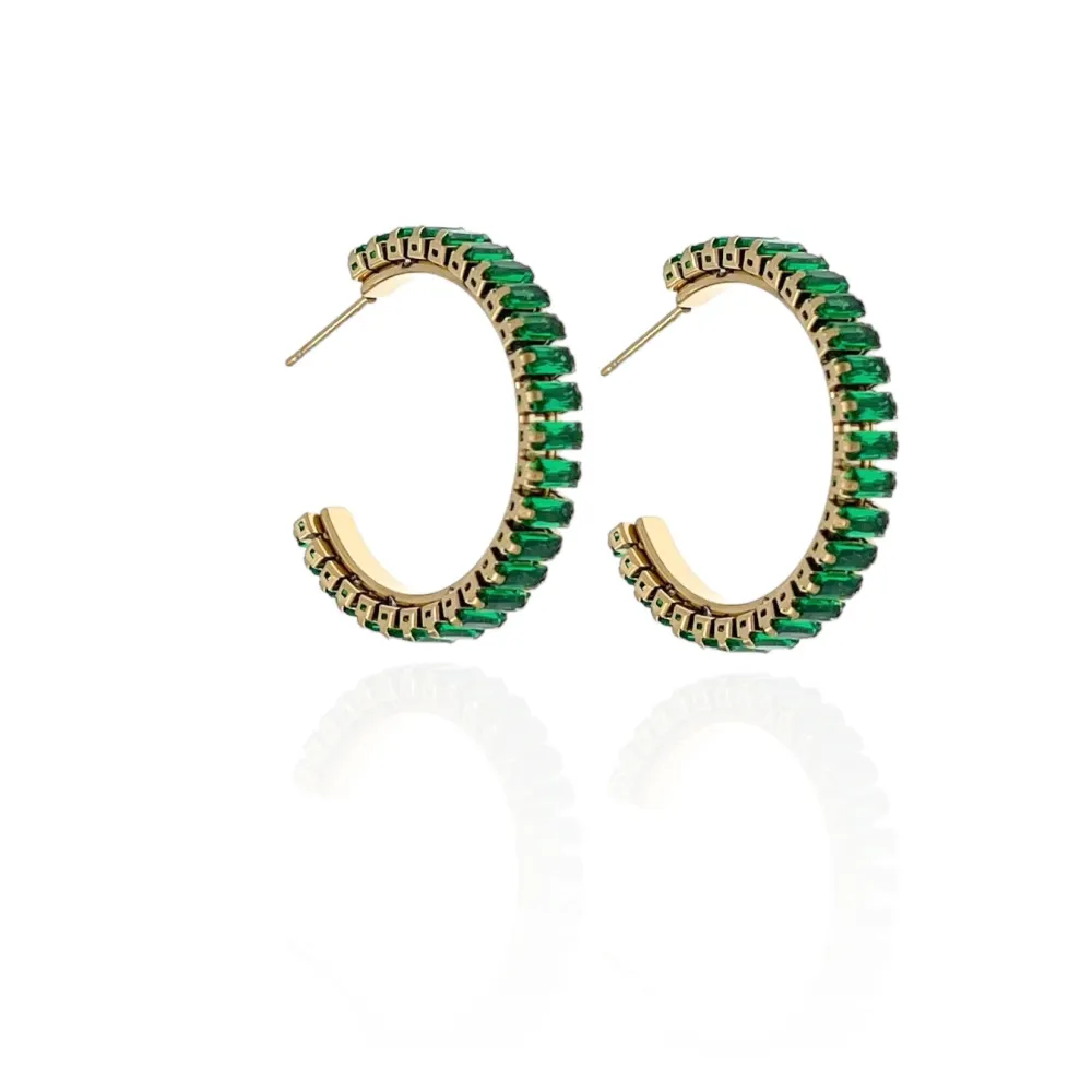 Cerchio con Pietra Colorata -Orecchini in Acciaio - OAP-413-1247