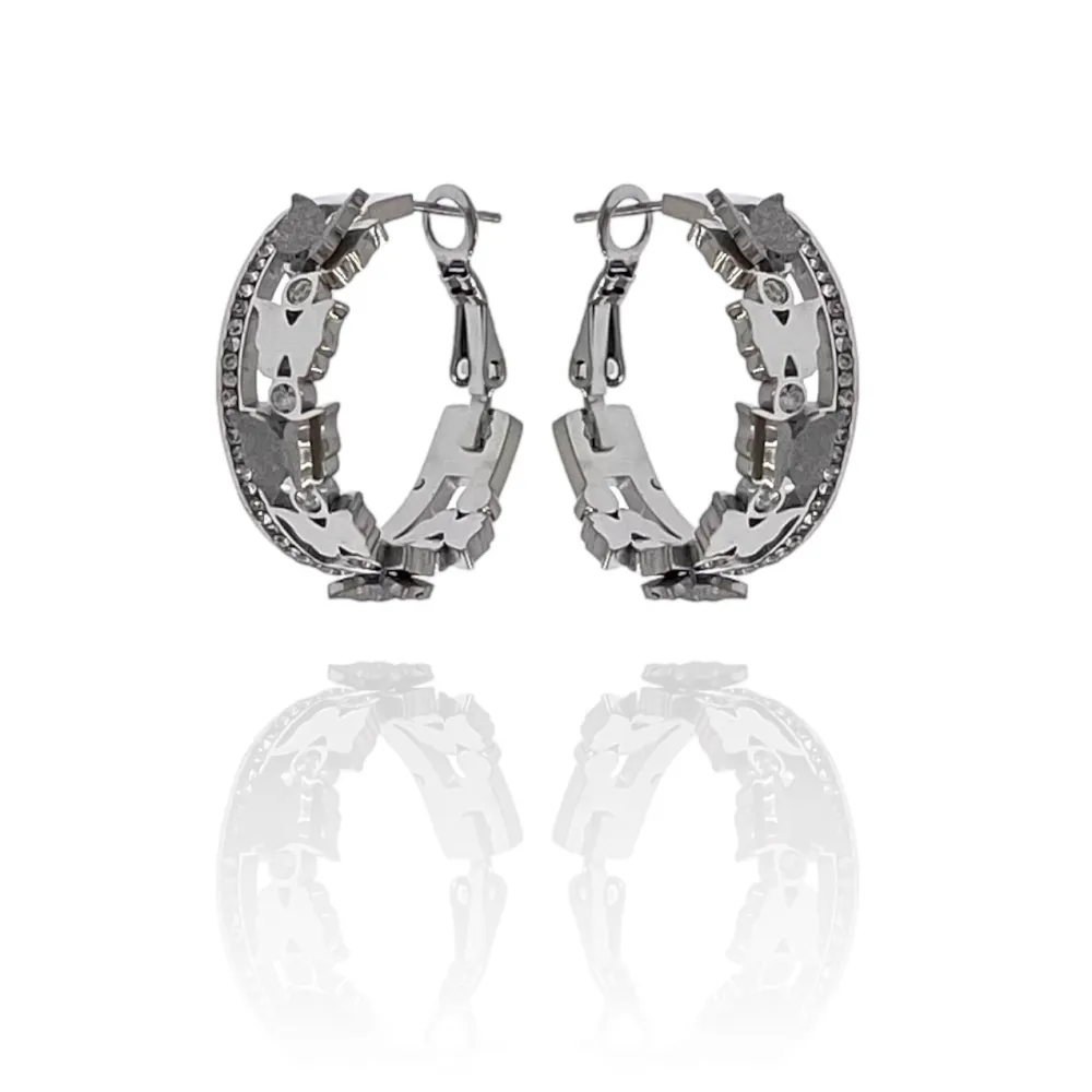 Cerchio con Farfalla-Orecchini in Acciaio - OAP-413-1390