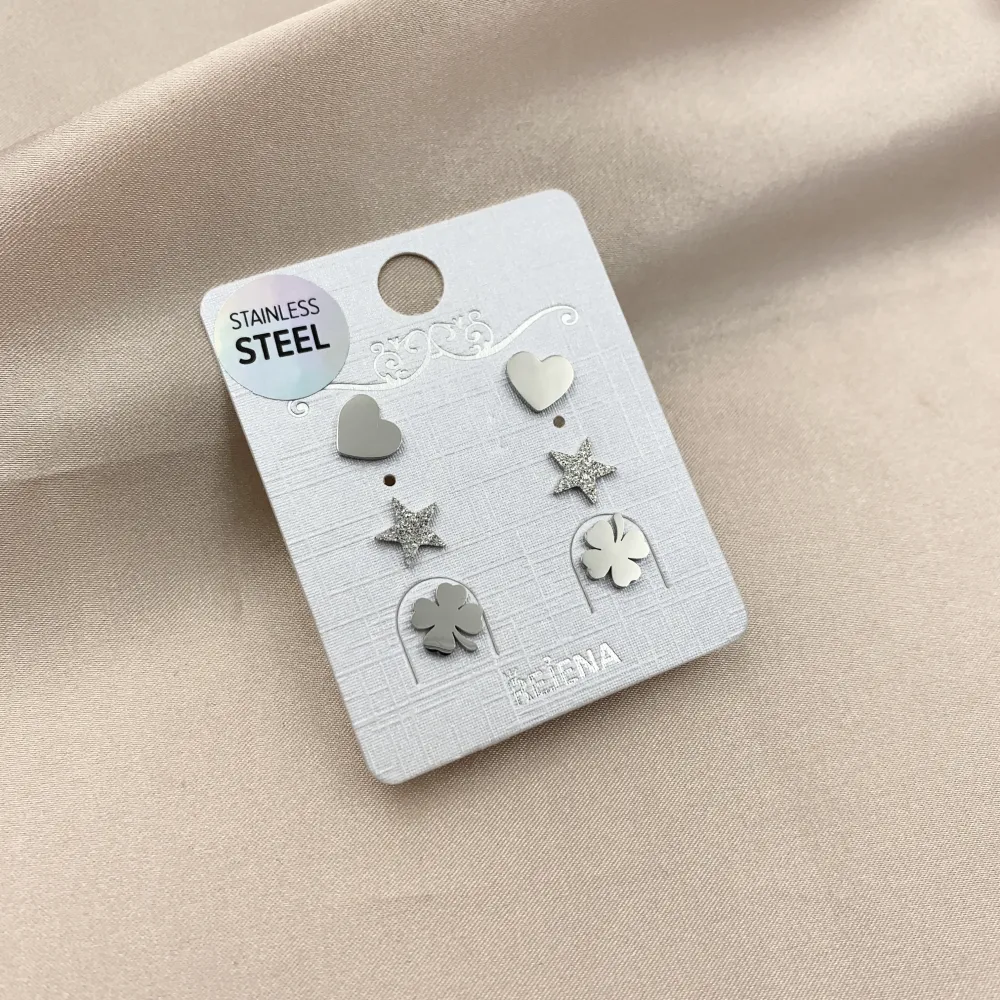 OAP7327-Cuore Stella Quadrifoglio-Orecchini Tris in Acciaio - OAP-413-2011