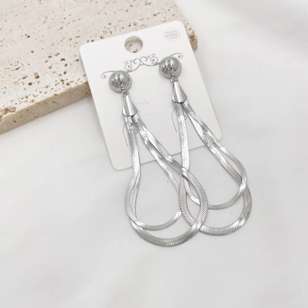 Doppia Goccia-Orecchini in Acciaio - OAP-413-2492