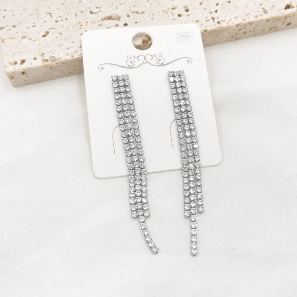 Tre fili Tennis lungo 5cm+7cm -Orecchini in Acciaio - OAP-413-2500