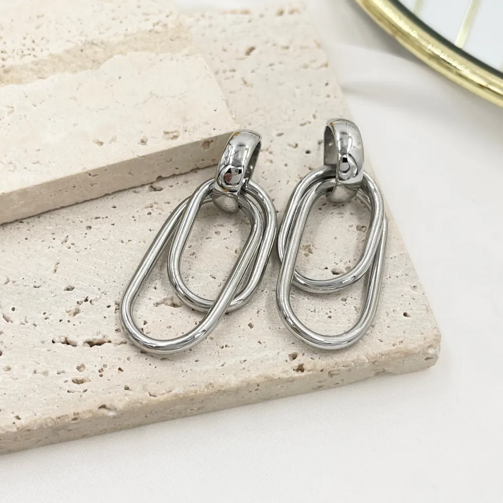 Doppio Ovale -Orecchini in Acciaio - OAP-413-7066