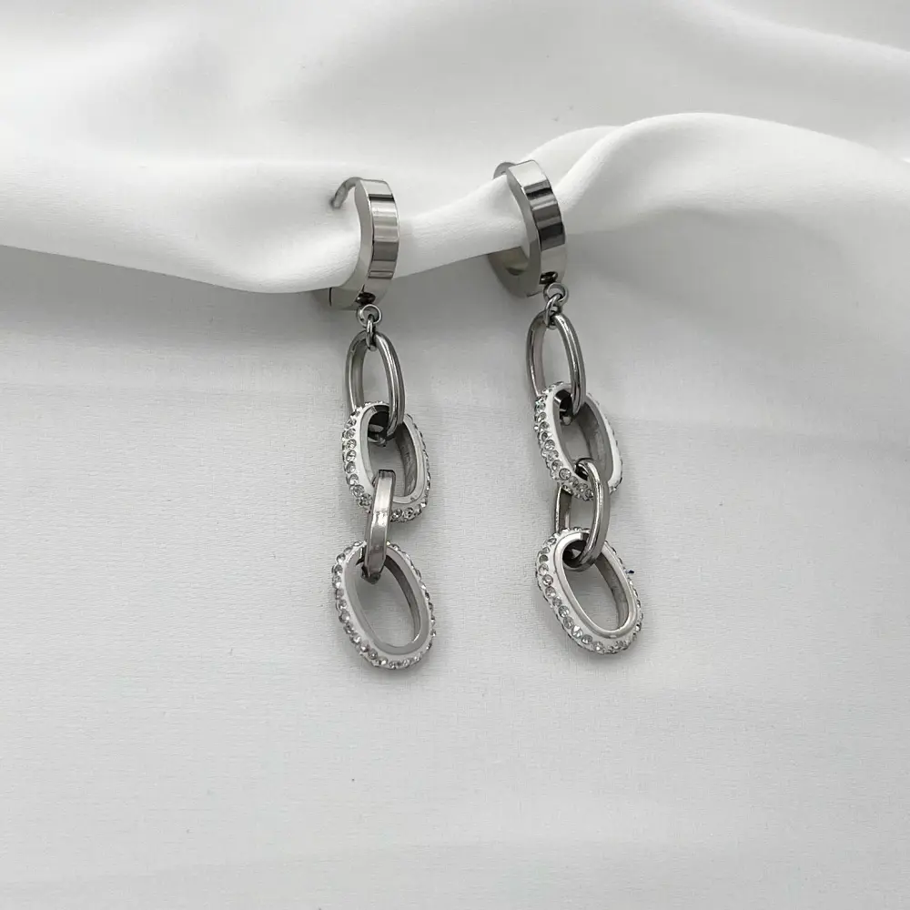 Catena con Strass -Orecchini in Acciaio - OAP-413-925