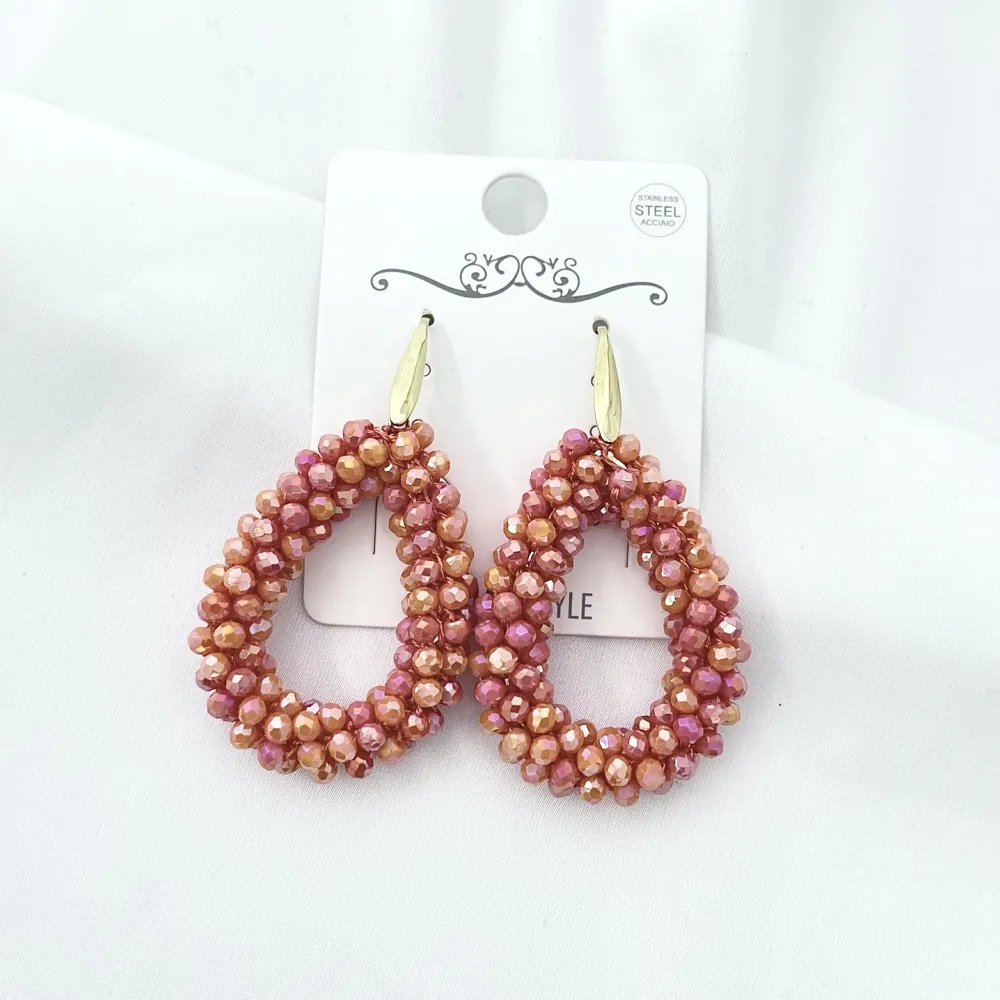 Goccia con Cristalli Colorati-Orecchini in Acciaio - OAP-428-13