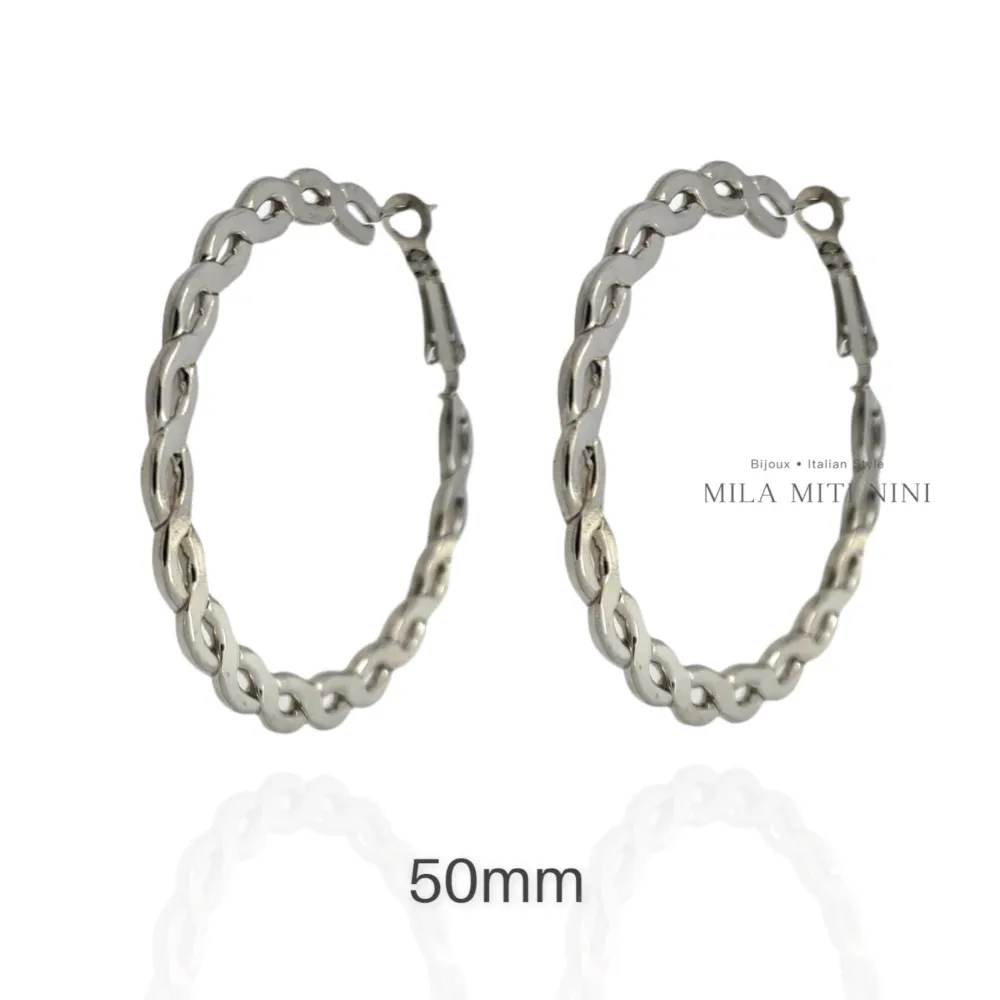 Intrecciato 50mm-Orecchini a Cerchio in Acciaio - OAP-445-027
