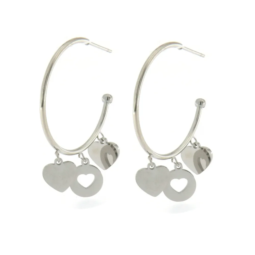 OAP6817-Cuore- Orecchini a Cerchio con Pendenti in Acciaio - OAP6817-Cuore- Orecchini a Cerchio con Pendenti in Acciaio