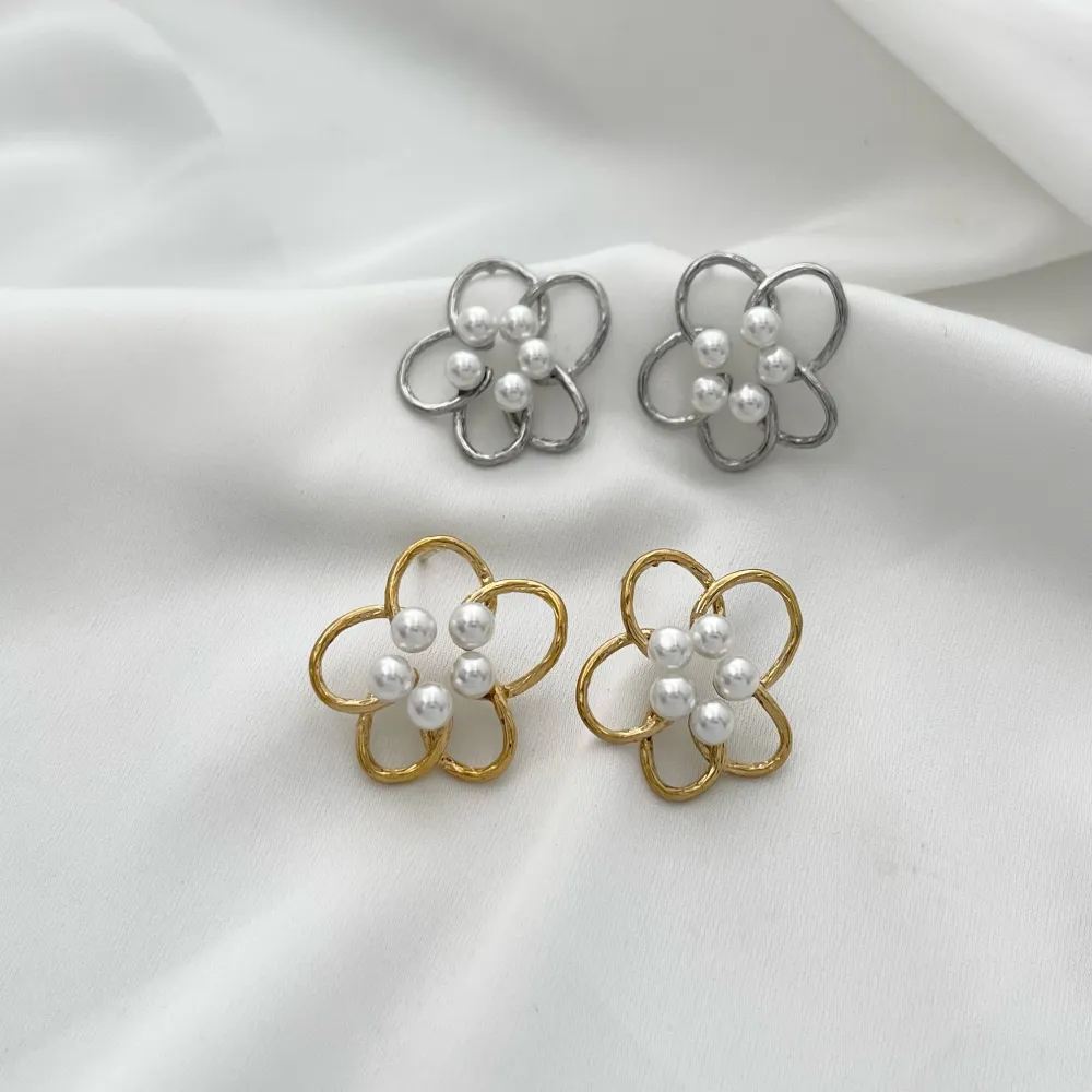 Fiore con Perla-Orecchini in Acciaio - OAP-729-07