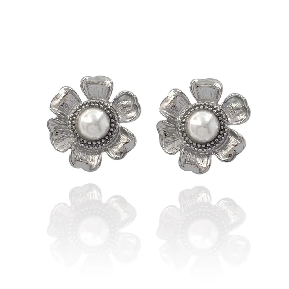 Fiore con Perla-Orecchini in Acciaio - OAP-729-10