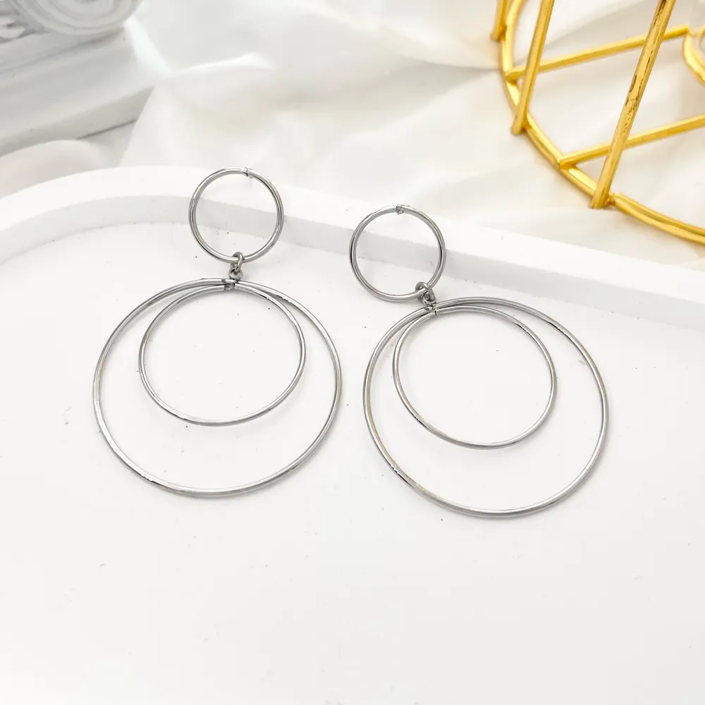 Doppio Cerchio-Orecchini in Acciaio - OAP-732-134