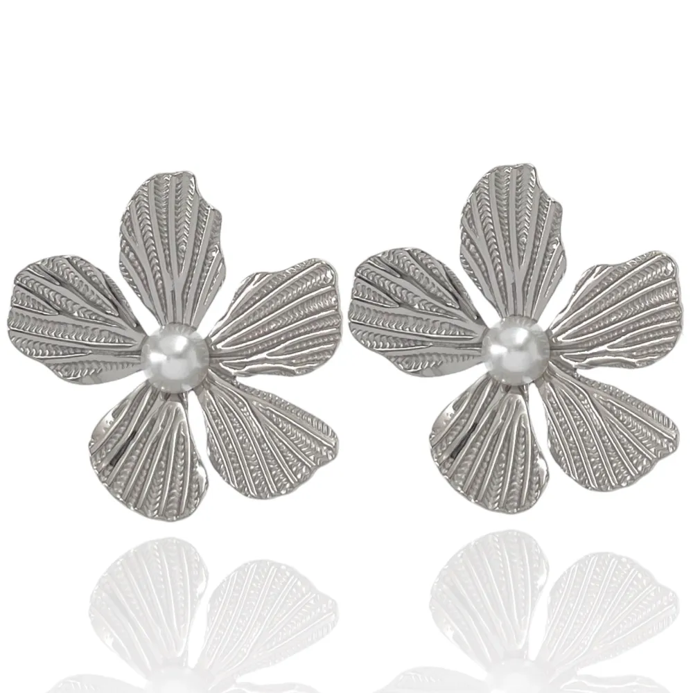 Fiore con Perla-Orecchini in Acciaio - OAP-732-266
