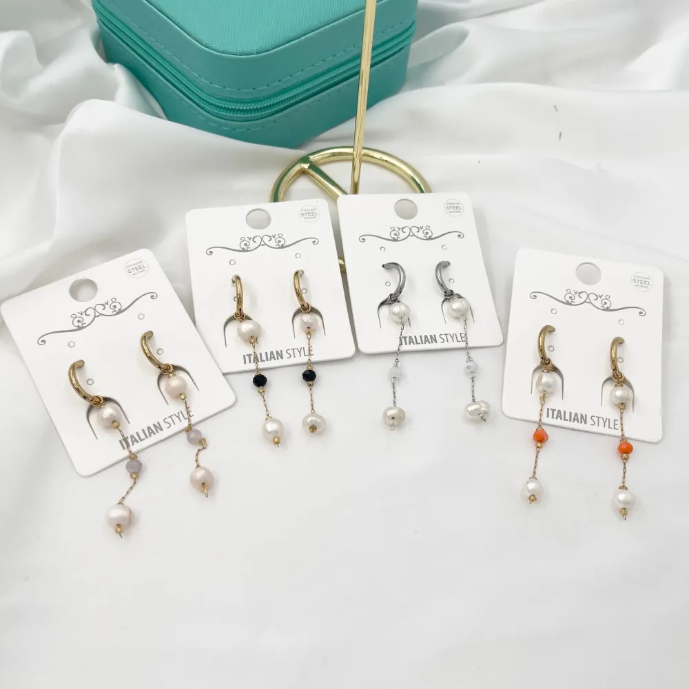 Cerchio con Perla di Fiume -Orecchini in Acciaio - OAP-732-38 2x10mm