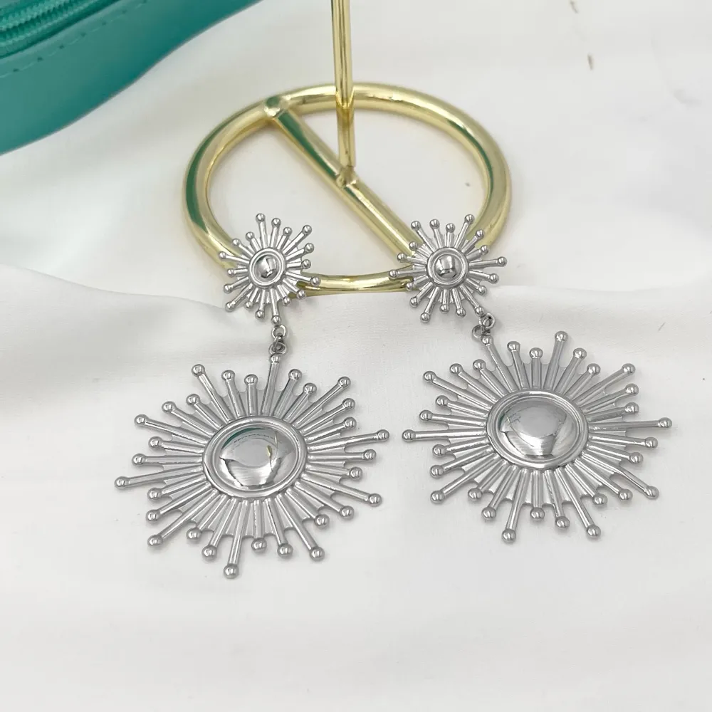 Doppio Cerchio Sole-Orecchini in Acciaio - OAP-732-49