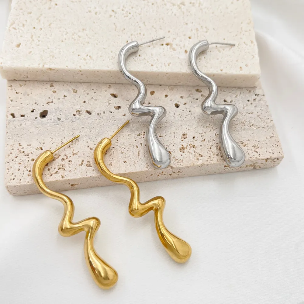 Goccia Lavorata -Orecchini in Acciaio - OAP-754-05