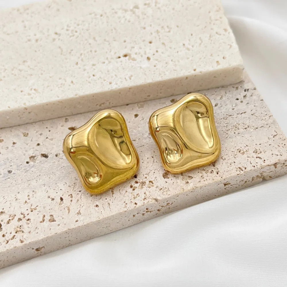 Bottone Quadrato -Orecchini in Acciaio - OAP-754-09