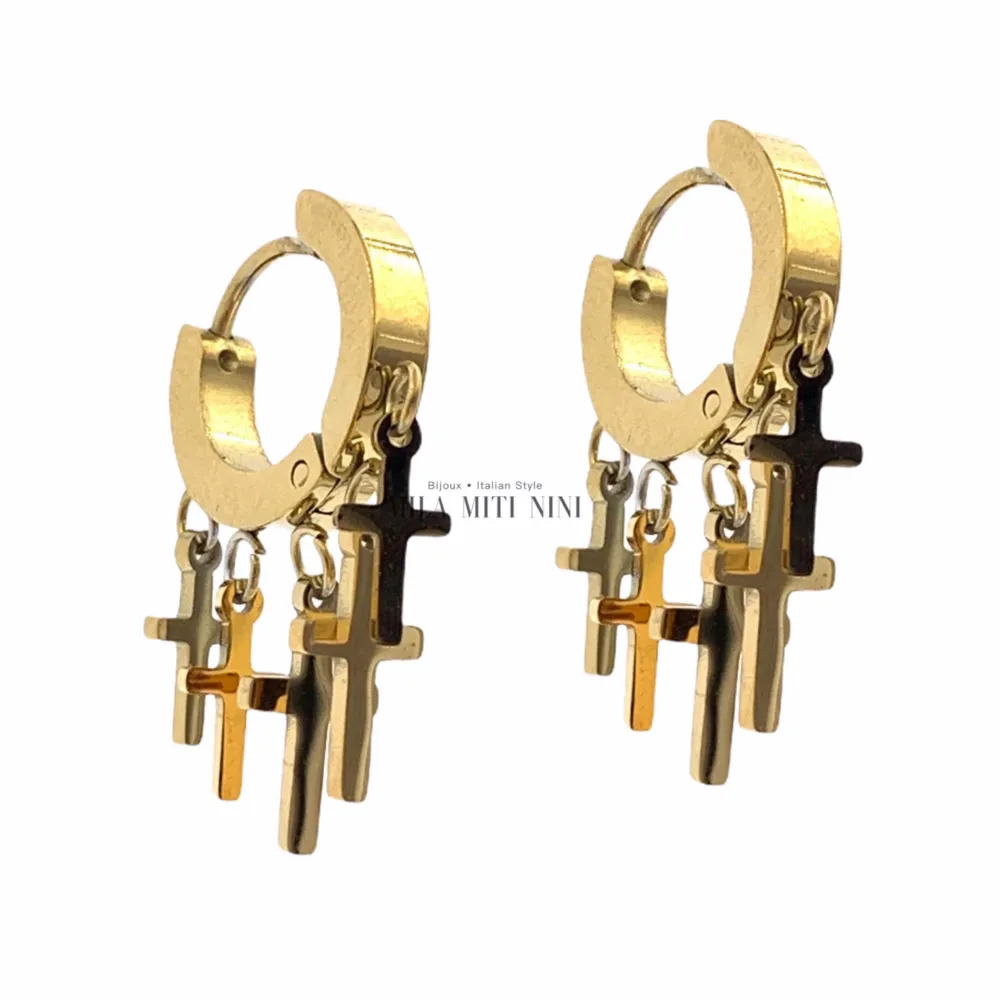 OAP7772-Croce -Orecchini a Cerchio in Acciaio - OAP7772-Croce -Orecchini a Cerchio in Acciaio