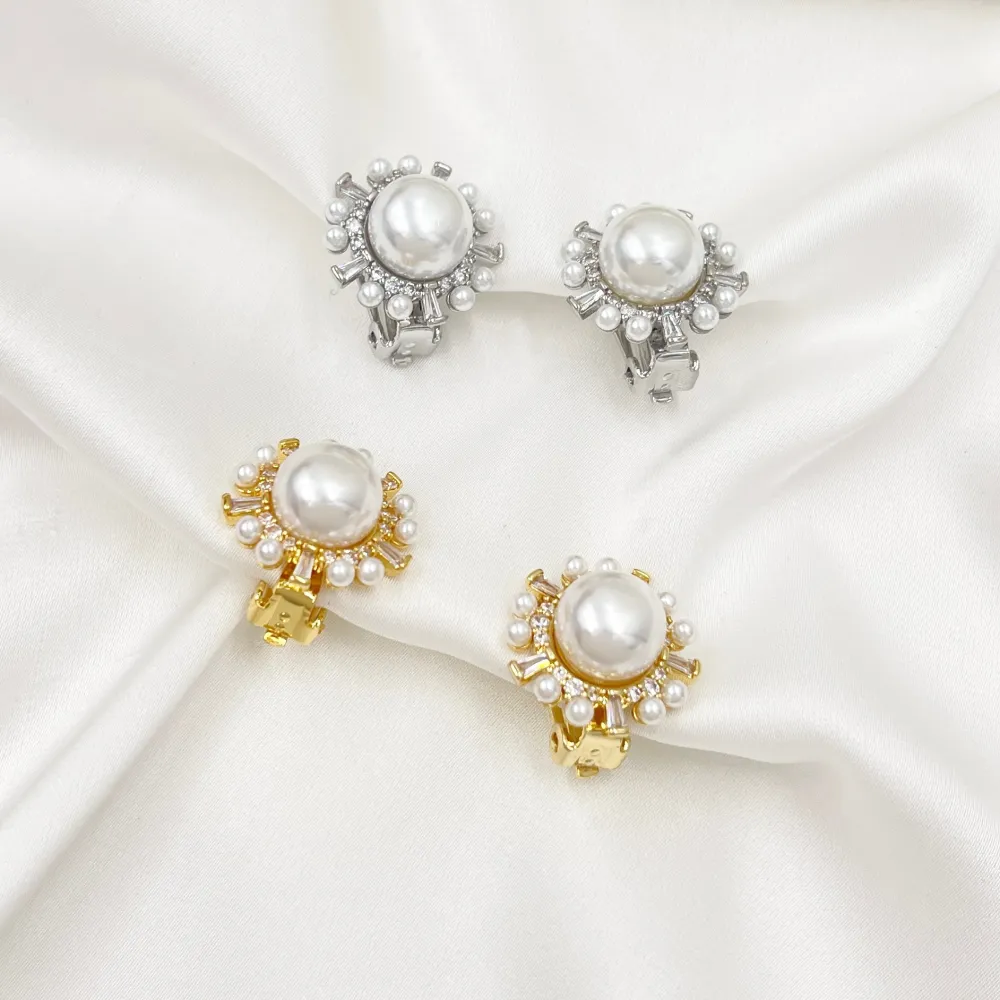 Cerchio con perla-Orecchini a Clip con Zirconia - OMK-493-34