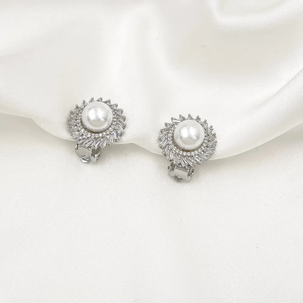Cerchio con perla-Orecchini a Clip con Zirconia - OMK-493-35