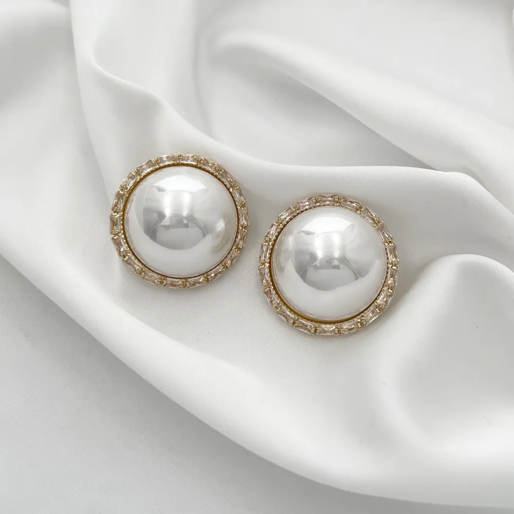 Perla Tondo con Strass-Orecchini a clip con Zirconia - OMK-705-65