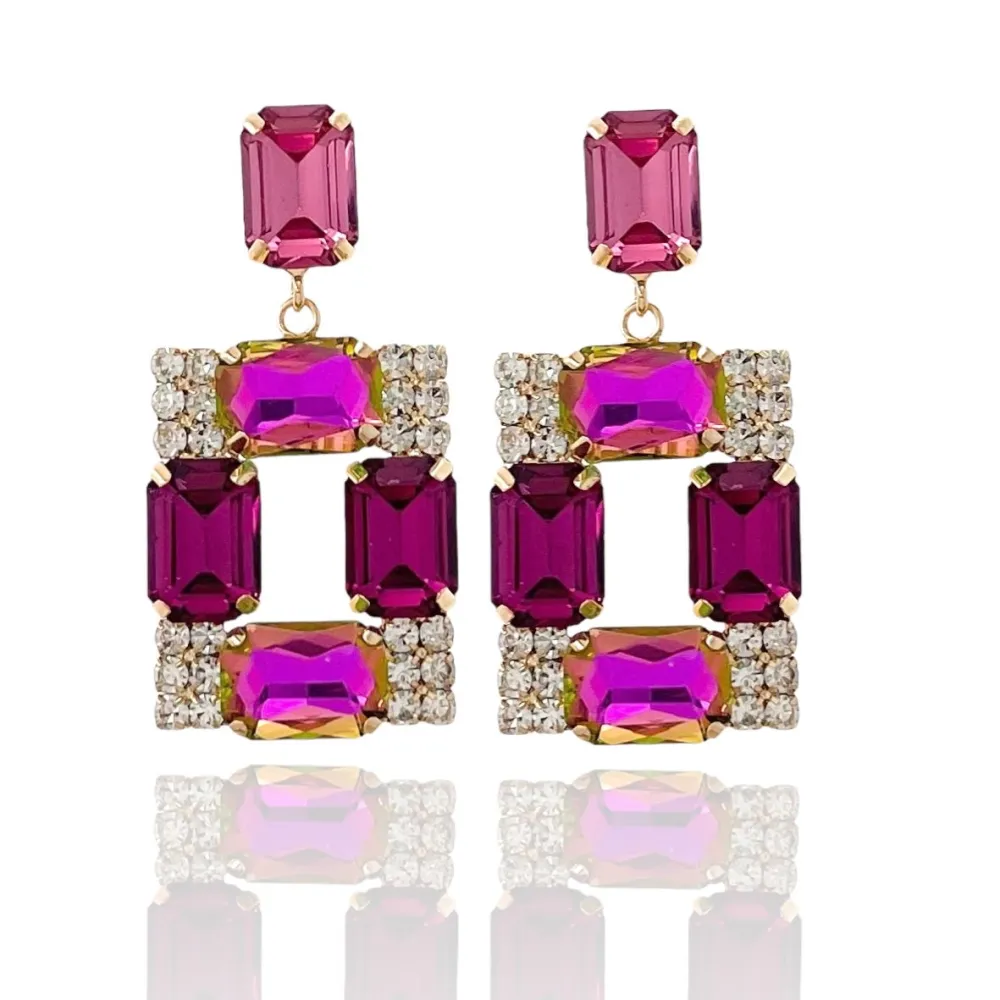 Quadrato-Orecchini Moda Vetro - OMM-381-203