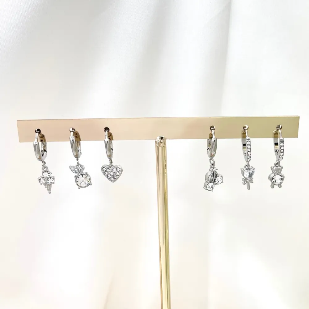 Gelato Ciliegia Orsetto--Set 6pz Orecchini in Acciaio - OPA-103-A3334E