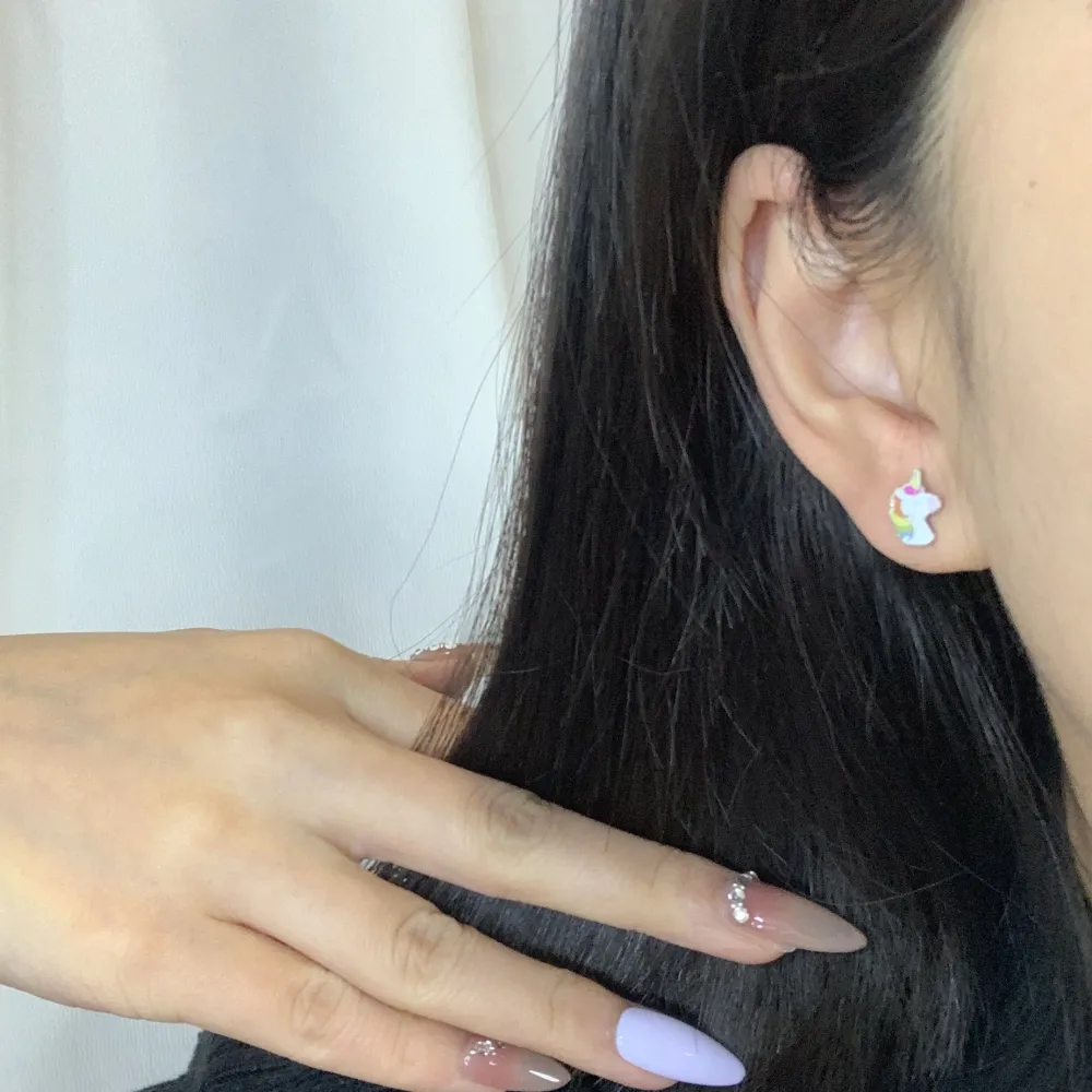 Unicorno Smaltato-12Paia Orecchini a Lobo in Acciaio - OPA-103-AA2408E