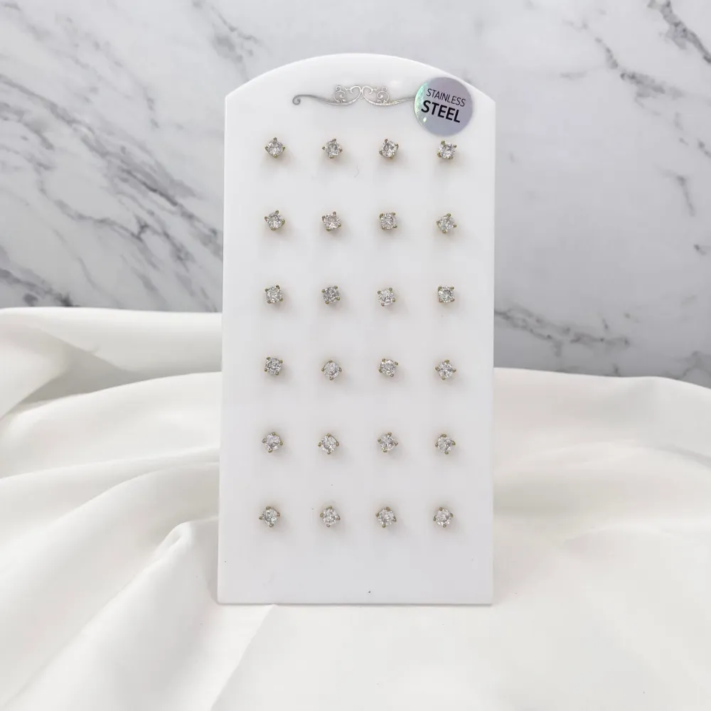 Punto Luce 4mm 4 Griffe -12 Paia Orecchini in Acciaio - OPA-103-AA246E 4mm