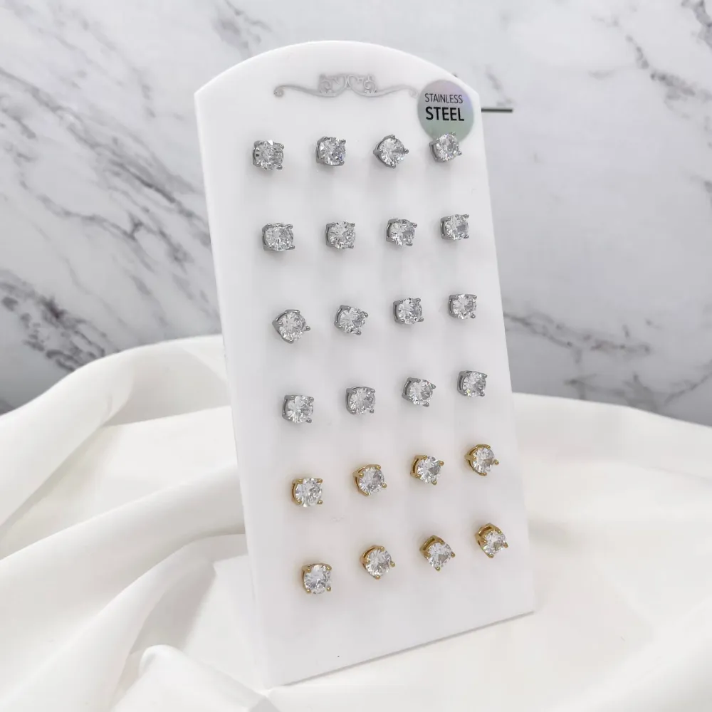 Punto Luce 6mm 4 Griffe -12 Paia Orecchini in Acciaio - OPA-103-AA246E 6mm