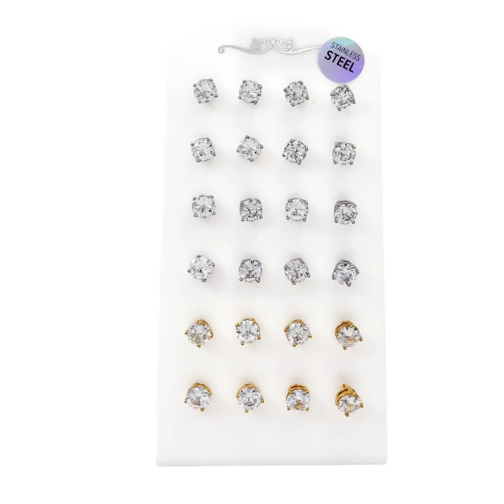 Punto Luce 7mm 4 Griffe -12 Paia Orecchini in Acciaio - OPA-103-AA246E 7mm