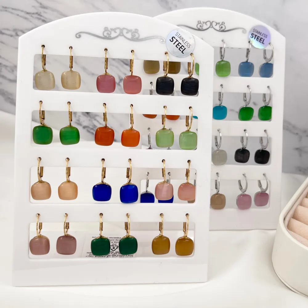 Pietra Luna Quadrata-12 Paia Orecchini in Acciaio con Monachell - OPA103-AA323E