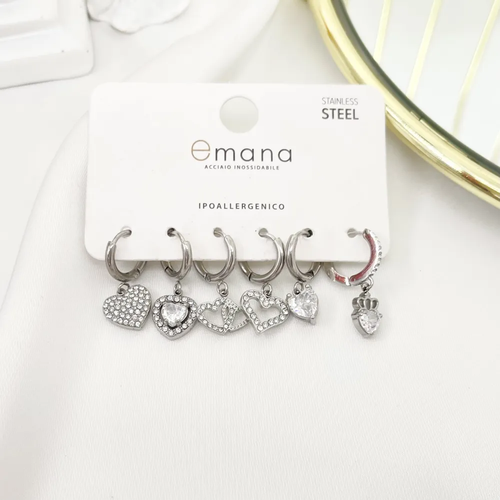 Cuore -Set 6pz Orecchini in Acciaio - OPA-103-AA3336E