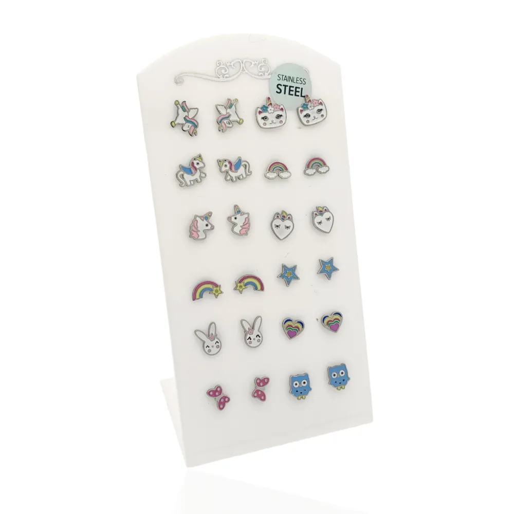 Soggetti Mix Smaltati-12 Paia Orecchini in Acciaio - OPA-103-AA647-658E